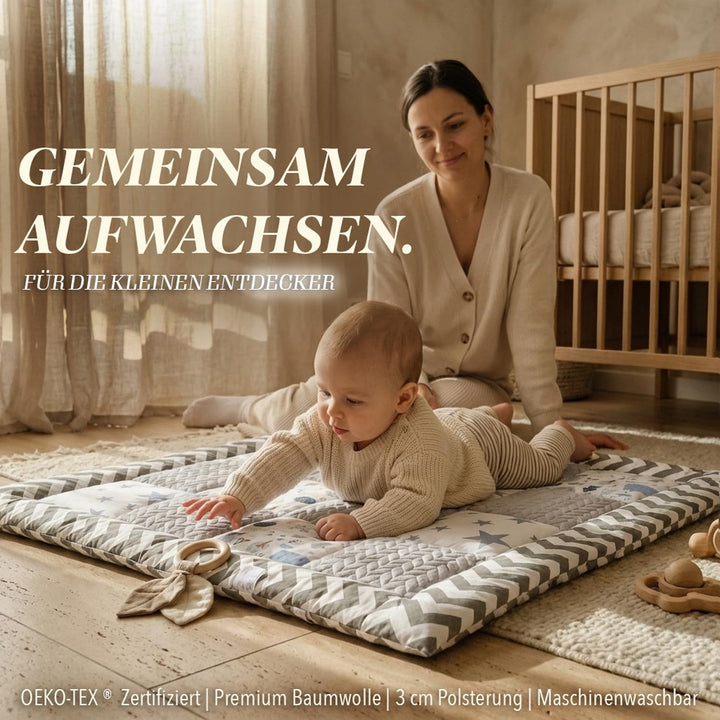DANKA® Extra dicke Krabbeldecke 100x100 cm – 100% Baumwolle – weich &amp; sicher auf harten Böden – falt
