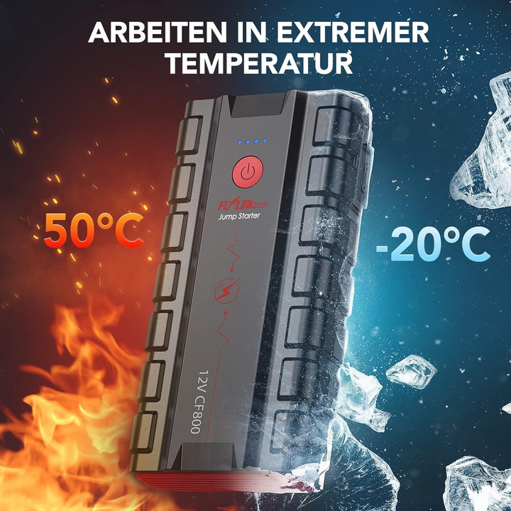 FLYLINKTECH Tragbare Auto Starthilfe Powerbank 5000A - Für bis zu 10L Benzin und 9L Dieselmotor - 12
