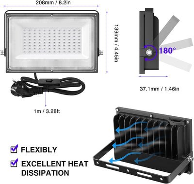 Onforu 2er 50W LED UV Strahler, Schwarzlicht Strahler mit Stecker, IP66 Wasserdicht Schwarzlichtlamp