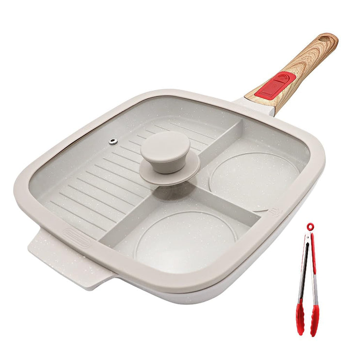 Bobikuke Multi Grillpfanne mit Deckel und Abnehmbarer Griff, Steakpfanne Induktion 3 in 1 - Weiss We