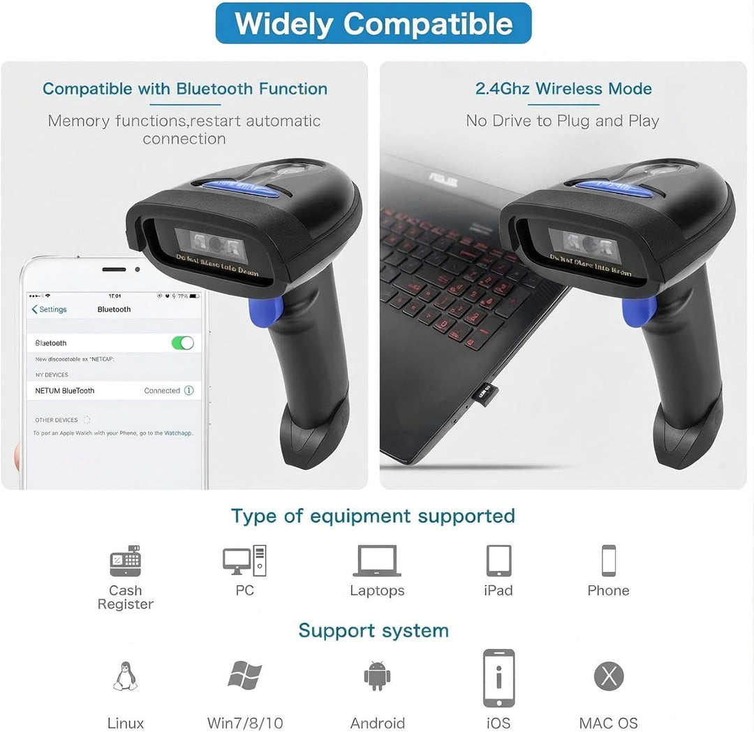 NETUM NT-1228BC Bluetooth CCD Barcode Scanner Handheld USB Kabelloser 1D Bar Codes Imager für Mobile