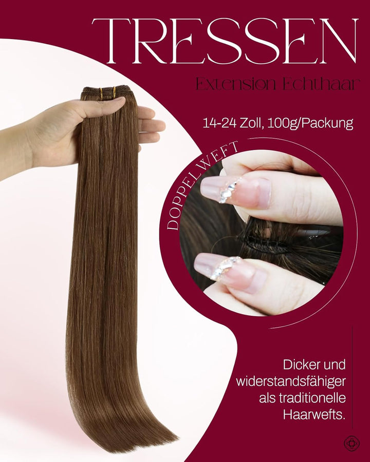 Moresoo Tressen Extensions Echthaar 45 cm Haartressen Echthaar Double Weft Sew in Hair Extensions He