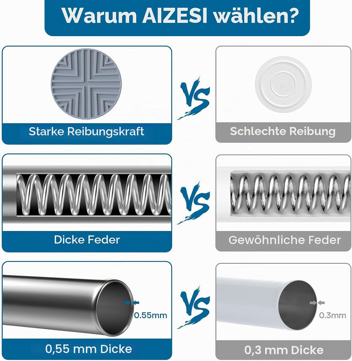 AIZESI Gardinenstange ohne Bohren 60 bis 120 cm, 1 Stück Teleskopstange, Silber duschstange ohne boh