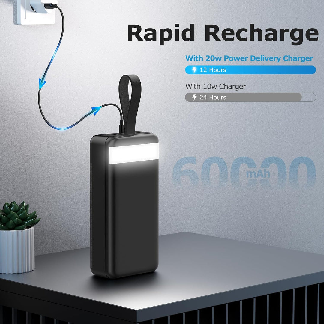 Power Bank 60000mAh 22,5W Schnellladung Tragbares Ladegerät USB-C Schnellladung mit 4 Ausgängen &amp; 3