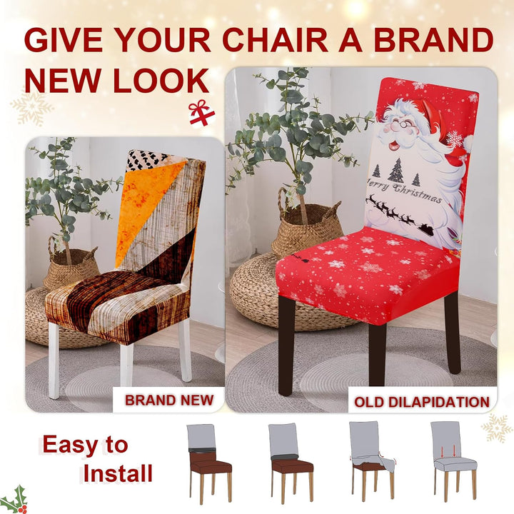 FIGOOO Stuhlhussen Weihnachten 4er Set Stretch Stuhlhussen für Esszimmerstühle Elastisch Moderne Uni