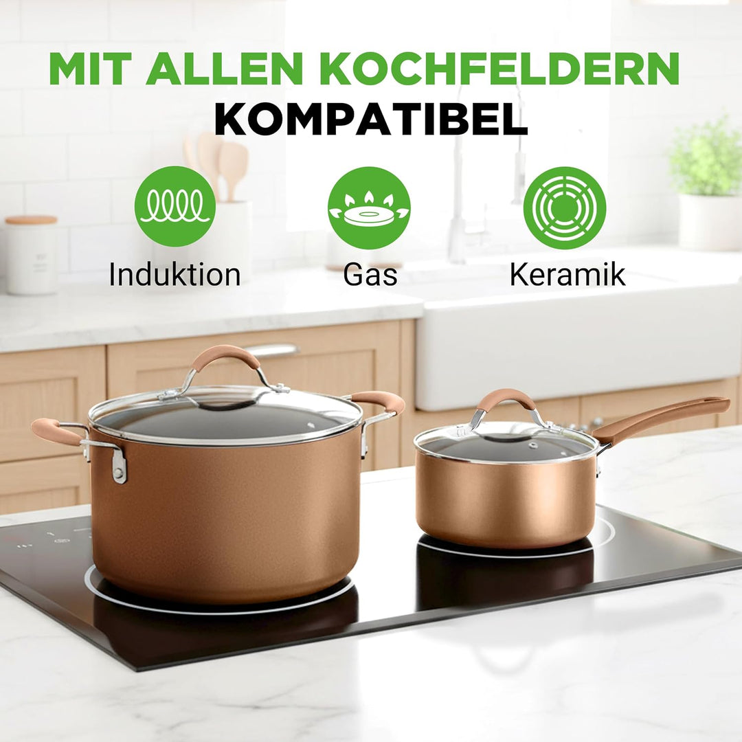 NutriChef Topfset Induktion, Pfannenset 14-teilig, Antihaftbeschichtet, Töpfe & Pfannen PFOA/PFOS-fr