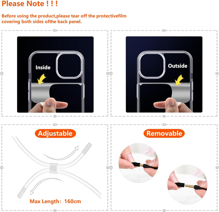 OLEPHY Handykette für iPhone 16 Hülle mit Band, Necklace Handyhülle, Transparente Schutzhülle zum Um