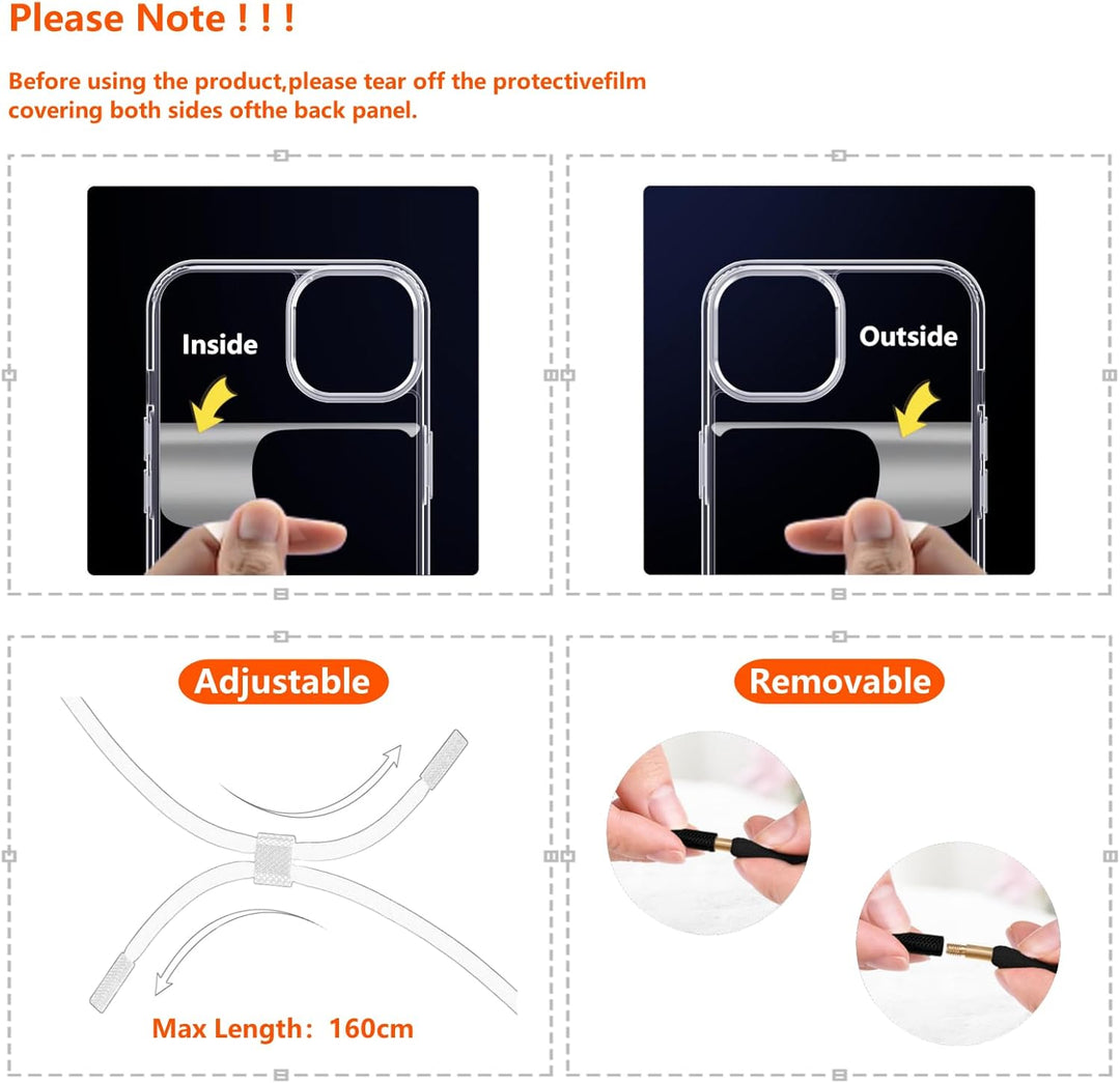 OLEPHY Handykette für iPhone 16 Hülle mit Band, Necklace Handyhülle, Transparente Schutzhülle zum Um