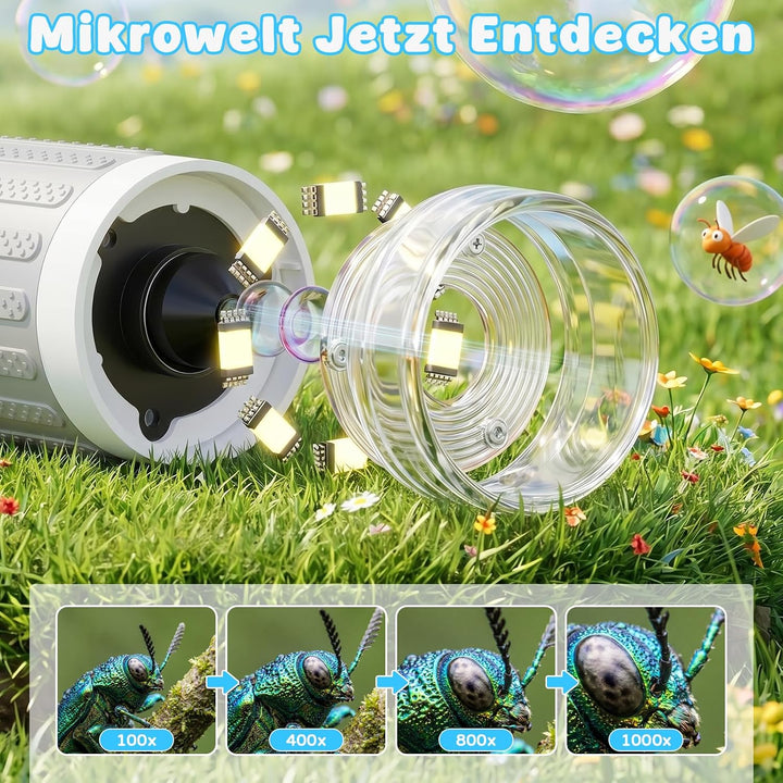 Digitales Mikroskop Kinder 1000x, 3,0-Zoll-Handmikroskop (Weiss) | Tragbares Kindermikroskop mit 8 L