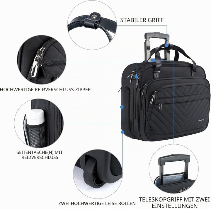 VANKEAN Rollende Laptoptasche Frauen mit Rädern, passend für bis zu 15,6 Zoll Rollende Aktentasche W