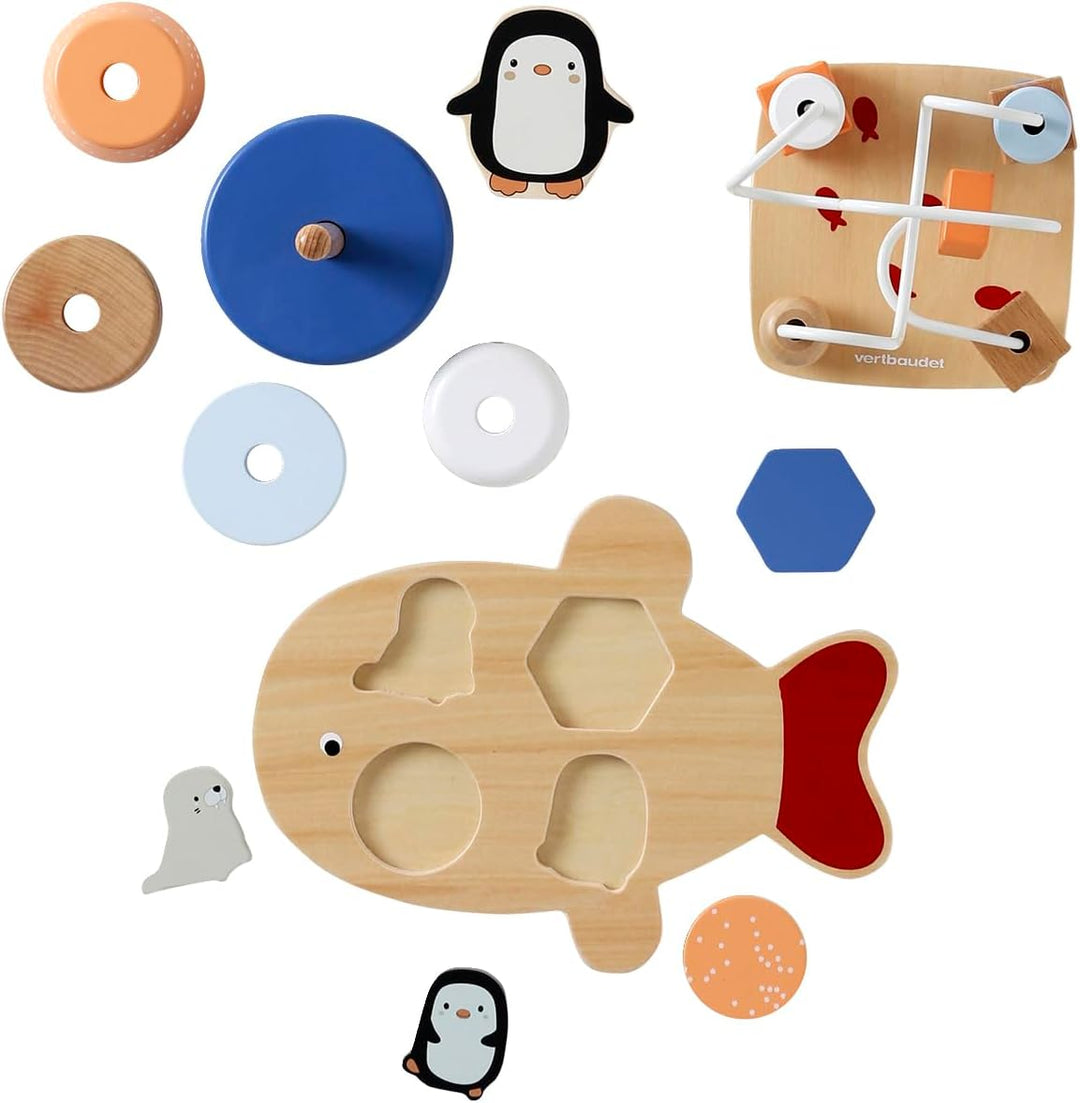 VERTBAUDET Set mit 3 Spielen, Banquise aus Holz, FSC, Weiss, TU, Weiß