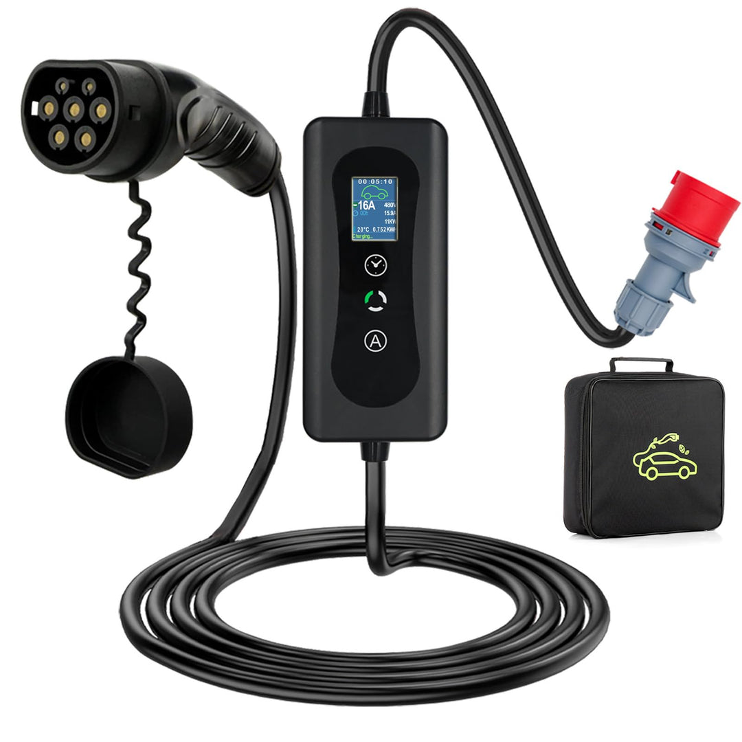 veco chajor EV Ladekabel Typ 2 11 kW 3-Phasen 6-16 A 5 M, EV-Ladegerät Ladekabel CEE auf Typ 2 mit A
