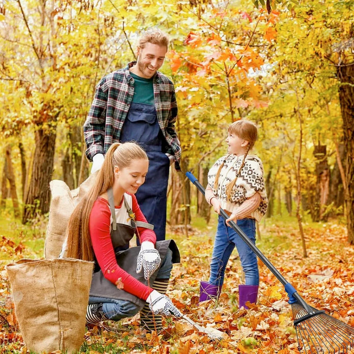 Garten Rechen, 183cm Laubrechen Metall mit Verstellbar Stiel Set - mit 32 Gallonen Laubsäcken und 2