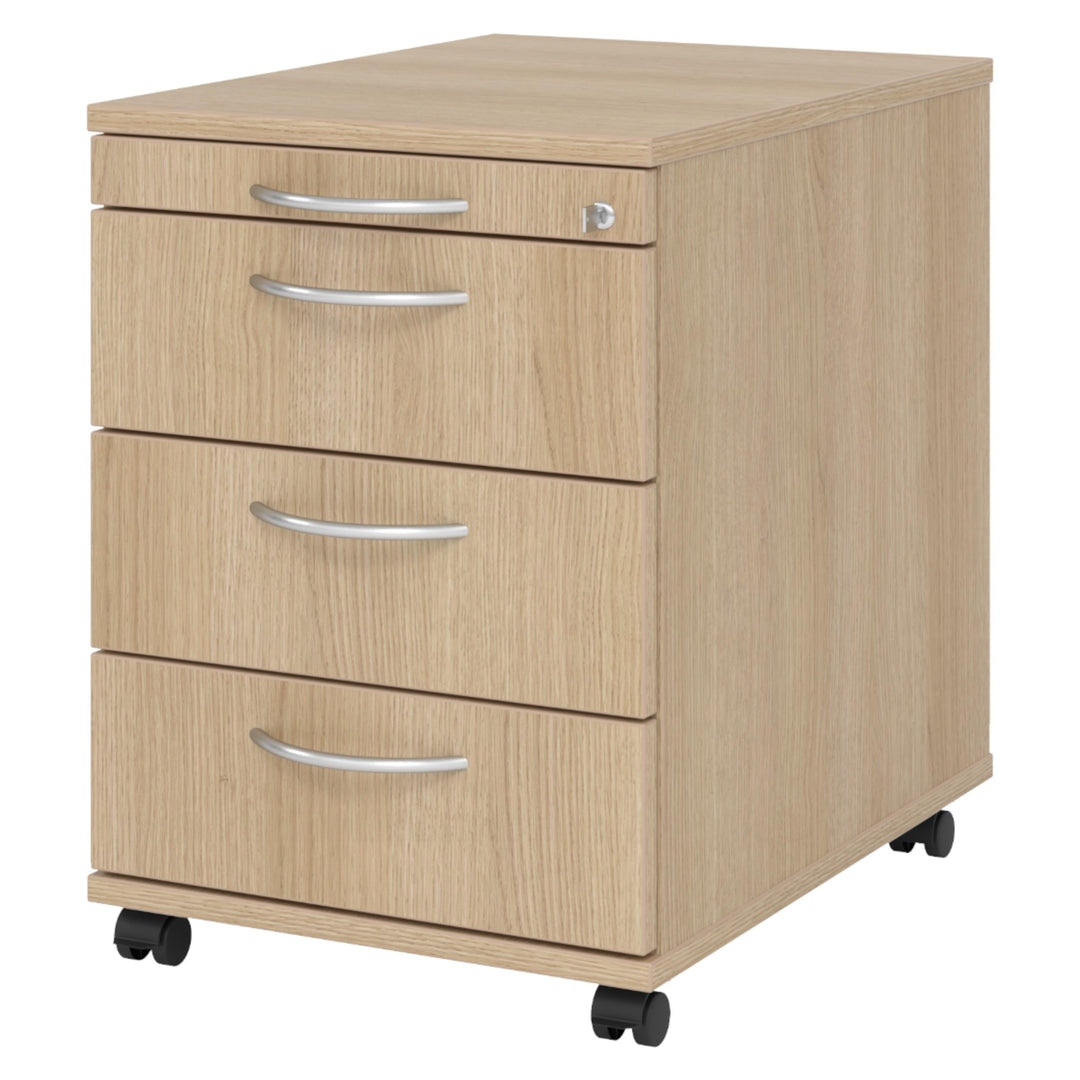 bümö Rollcontainer mit Schubladen, Container abschliessbar aus Holz in Eiche - Rollwagen für&