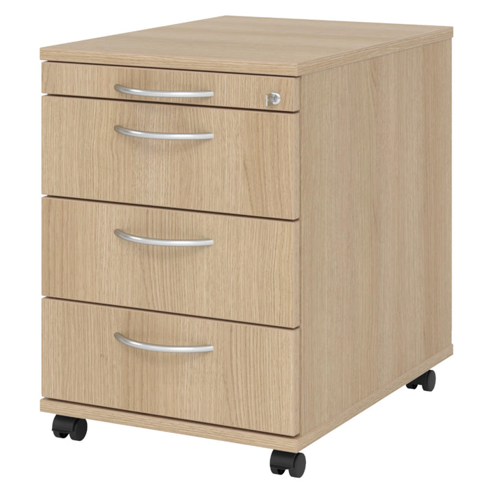 bümö Rollcontainer mit Schubladen, Container abschliessbar aus Holz in Eiche - Rollwagen für&