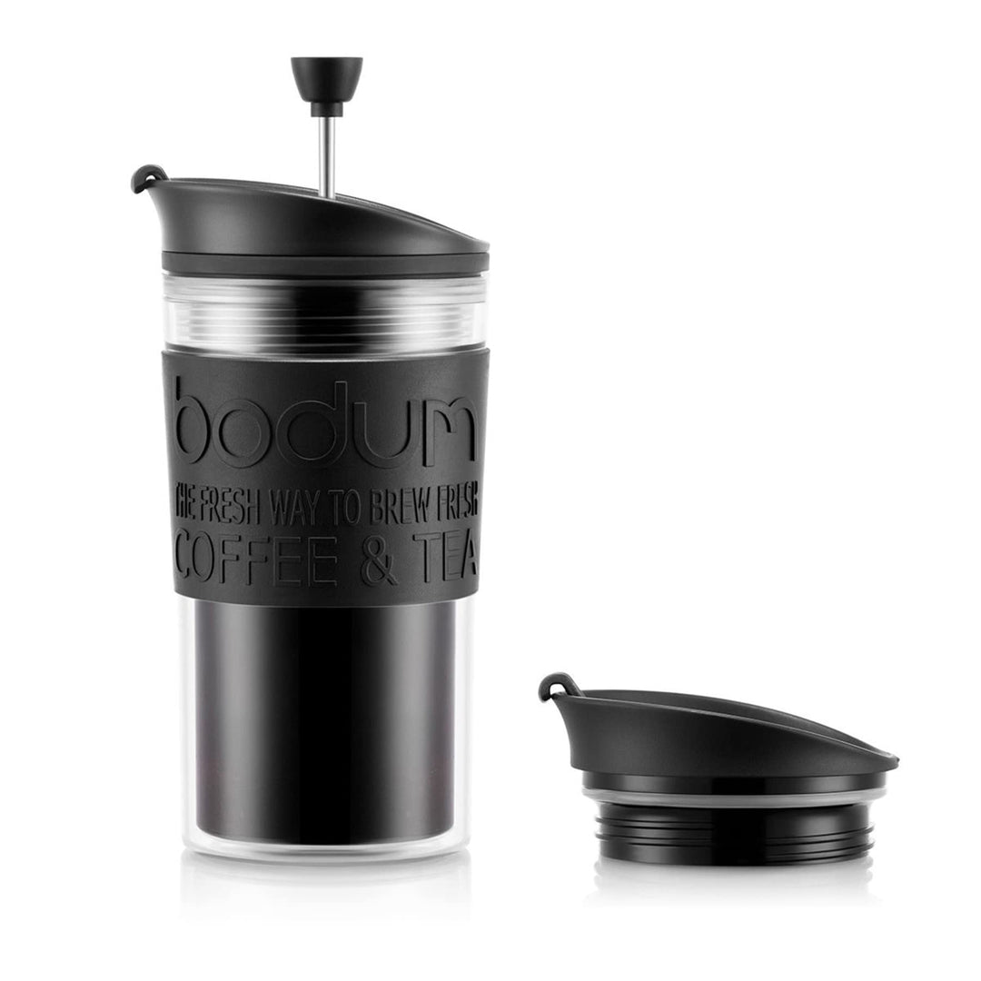 Bodum K11102-01 Travel Press Set Kaffeebereiter mit extra Trinkaufsatz, 0.35 l Schwarz 350 ml, Schwa