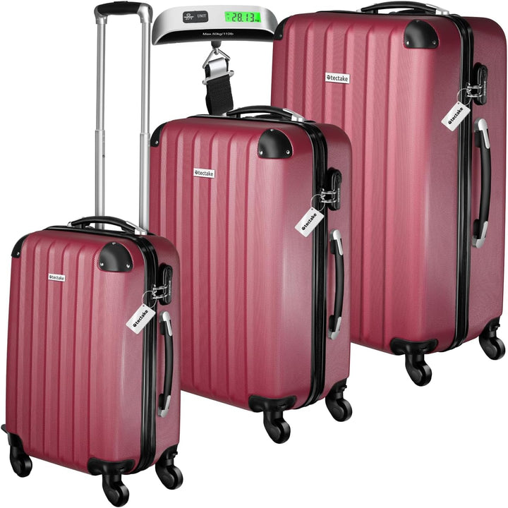 tectake® 3er Kofferset mit Kofferwaage & Kofferanhänger, Reisekoffer Set, ABS Hartschalenkoffer Set,