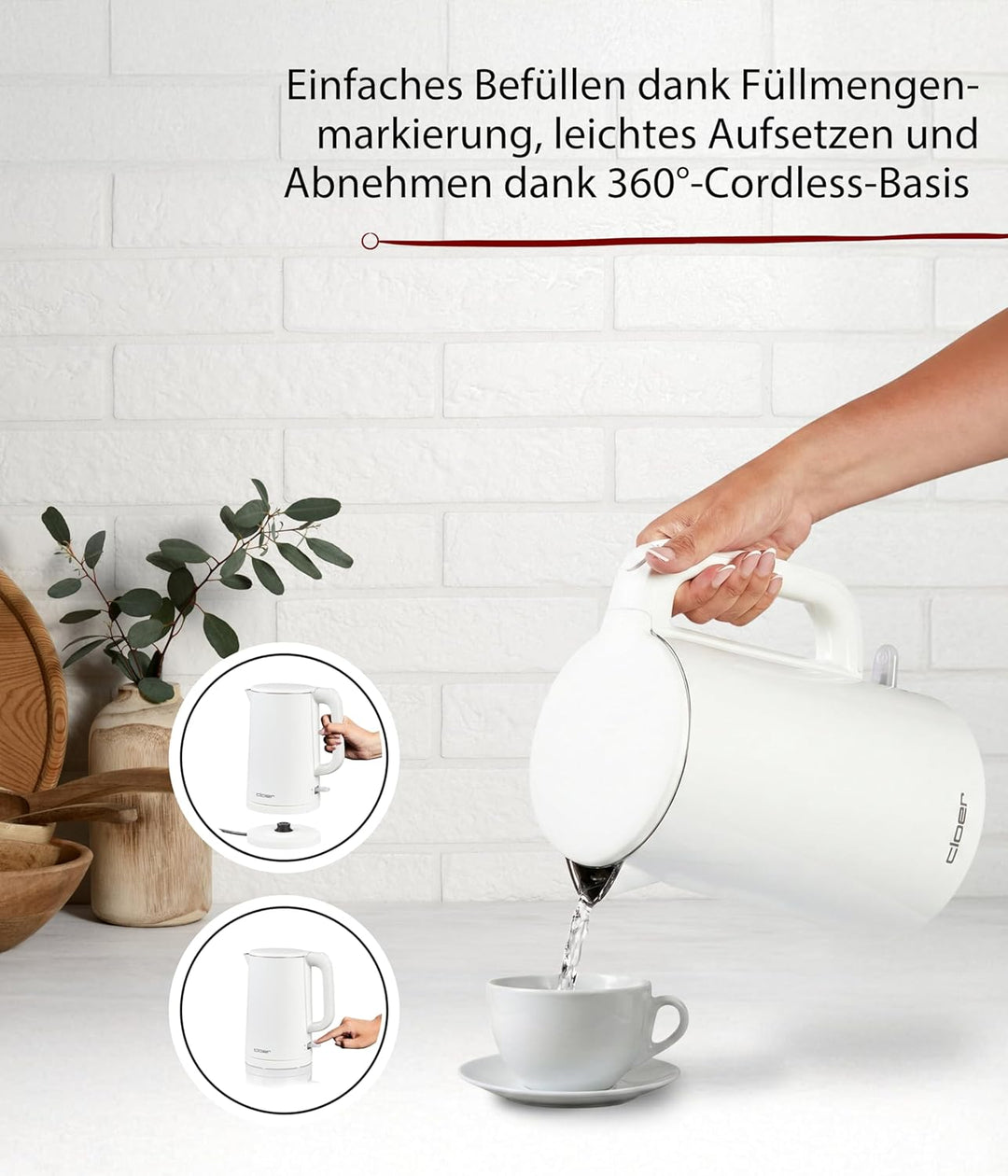 Cloer 4321 Wasserkocher 1,5l mit Kontrolllampe, Sicherheitsdeckel und automatischer Abschaltung, Was