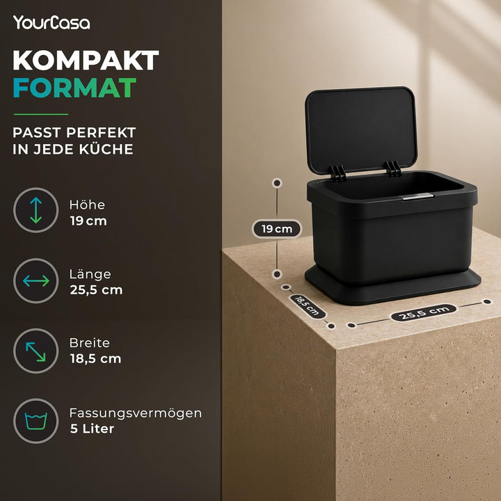 YourCasa Biomülleimer Küche 5L - Deckel mit Knopfdruck-Mechanismus- Komposteimer für alltäglichen Bi