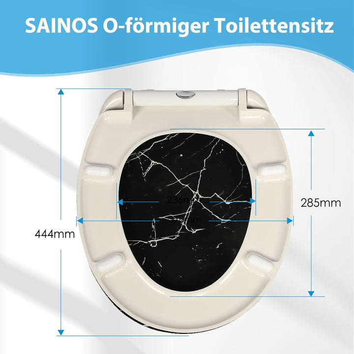 Duroplast-Toilettensitz, O-förmiger Toilettendeckel mit Soft-Close-Mechanismus, Edelstahlscharnier,