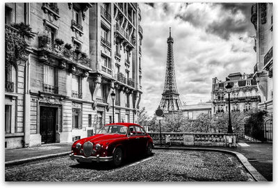 Startonight Leinwandbilder Schwarz und Weiss Das rote Auto in Paris, Doppelansicht Überraschung Mode