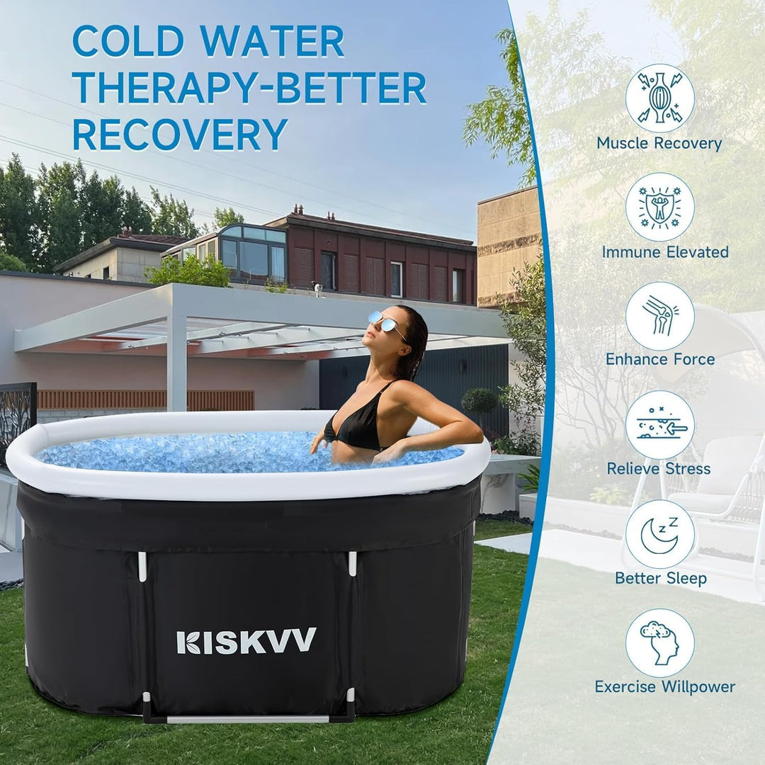 Ovales Eisbad Tonne für Athleten, KISKVV 115 cm Lang Faltbare Badewanne mit Abdeckung, Isolierte Eis