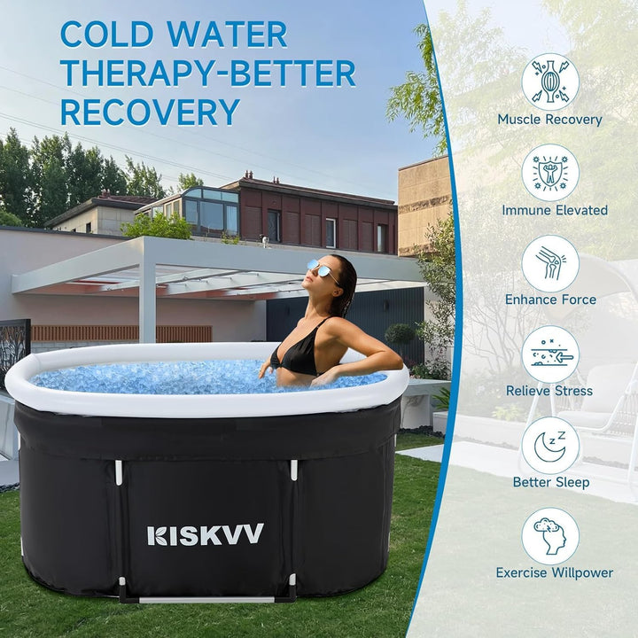 Ovales Eisbad Tonne für Athleten, KISKVV 115 cm Lang Faltbare Badewanne mit Abdeckung, Isolierte Eis