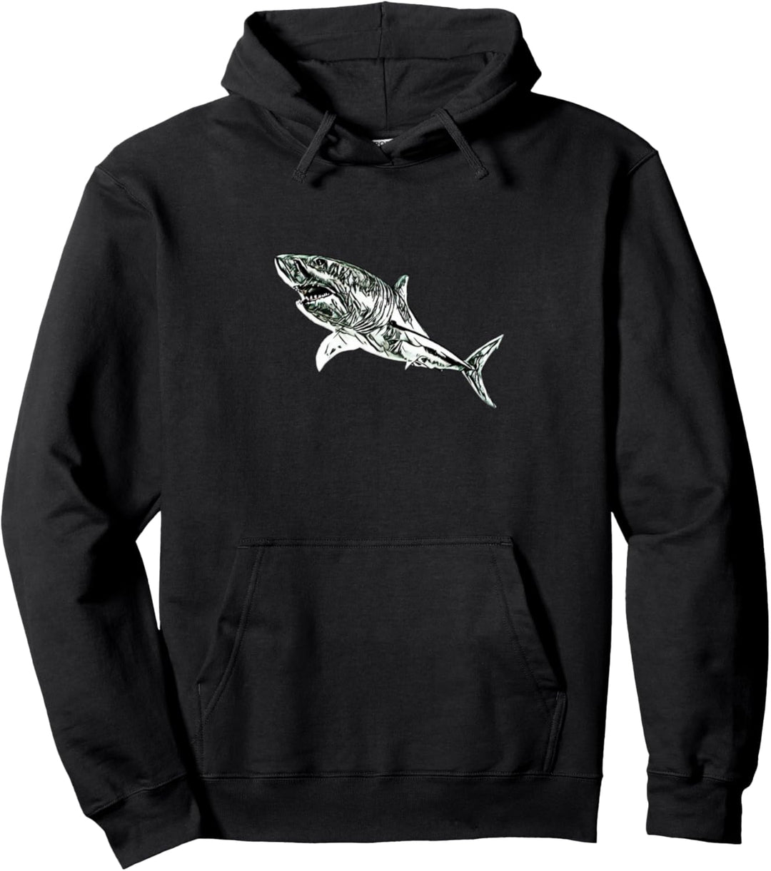 Weisser Hai Haie Raubfisch Rückenflosse Zähne Hai Pullover Hoodie