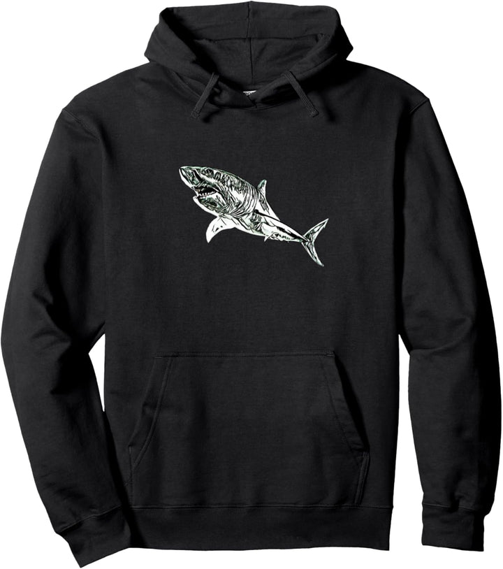 Weisser Hai Haie Raubfisch Rückenflosse Zähne Hai Pullover Hoodie