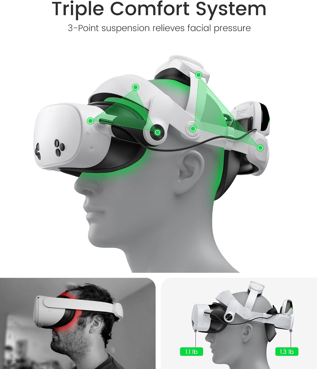 BEBONCOOL Headstrap für Meta Quest 3/3S/2 mit 10000 mAh Magnet Akku-Digitales Display,5H längere Spi