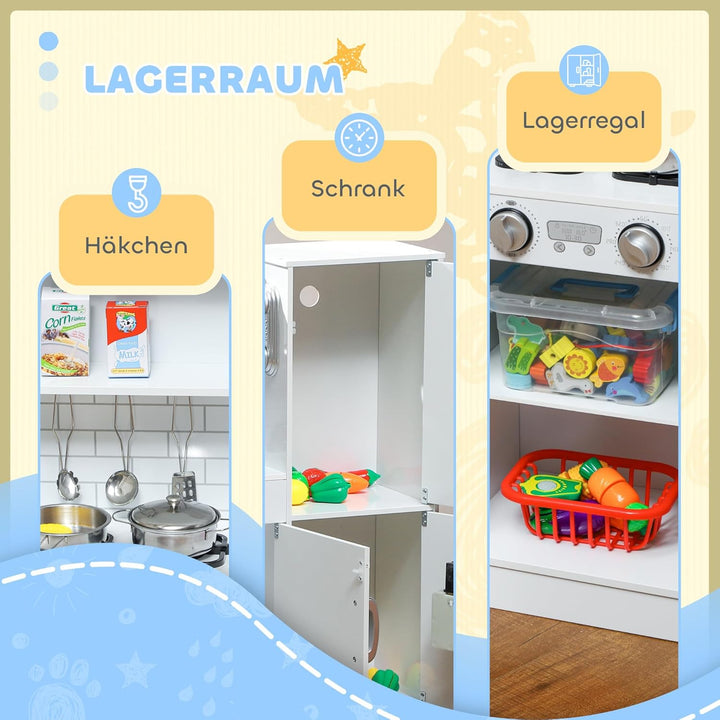 AIYAPLAY Kinderküche Spielküche mit Spielzeug Telefon, Kreidetafel, Mikrowelle, Herd, Spüle, Puppenk
