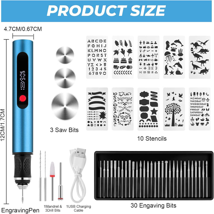 Flintronic Gravierstift, Kabelloser Elektrischer Gravierstift mit 30 Bits, Mini Gravierwerkzeug 3-Ga