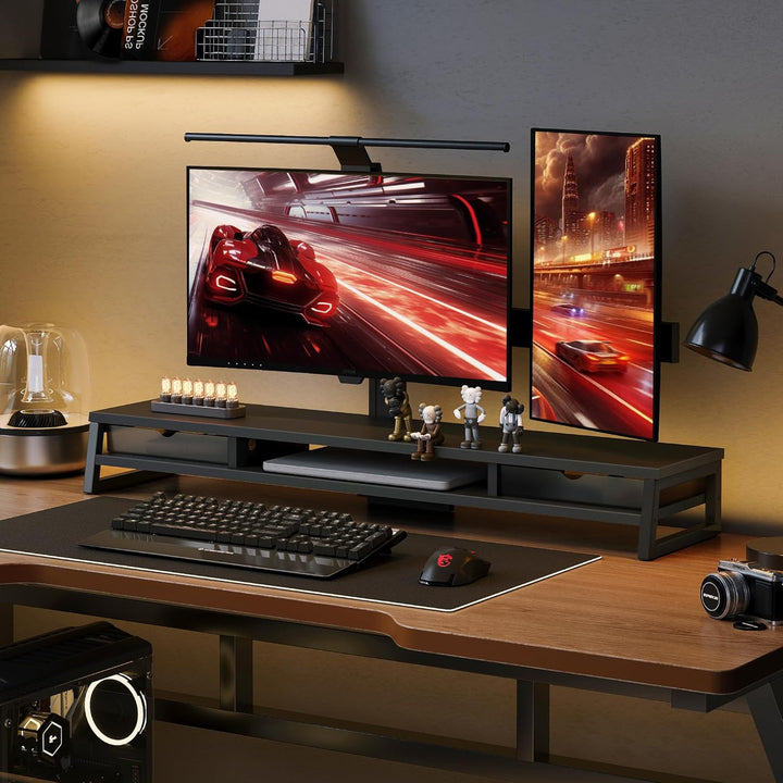 Fenge Dual Monitorständer Riser mit 2 Acryl Schubladen 2 Etagen 108cm Computer Bildschirmständer für