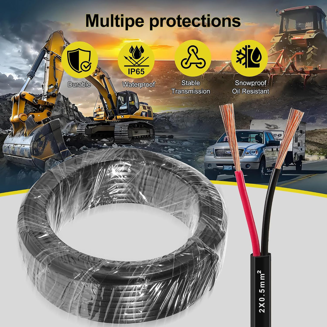 D-TECH 2 Adriges Flach Fahrzeugleitung Anhängerkabel 50m, 5V-80V 2 Adriges Kabel für Anhänger Beleuc