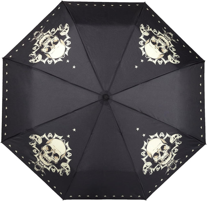 VON LILIENFELD Regenschirm Taschenschirm Skull Totenkopf Schädel Windfest Auf-Zu-Automatik Stabil Le