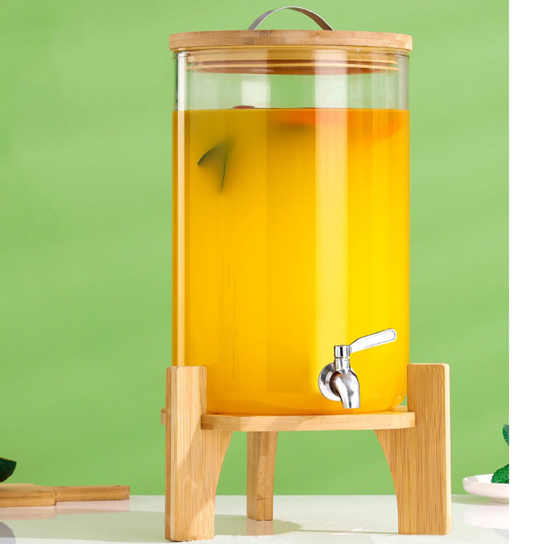 Getränkespender mit Ständer, 7L Getränkespender aus Glas mit rostfreiem Wasserhahn, Getränkespender