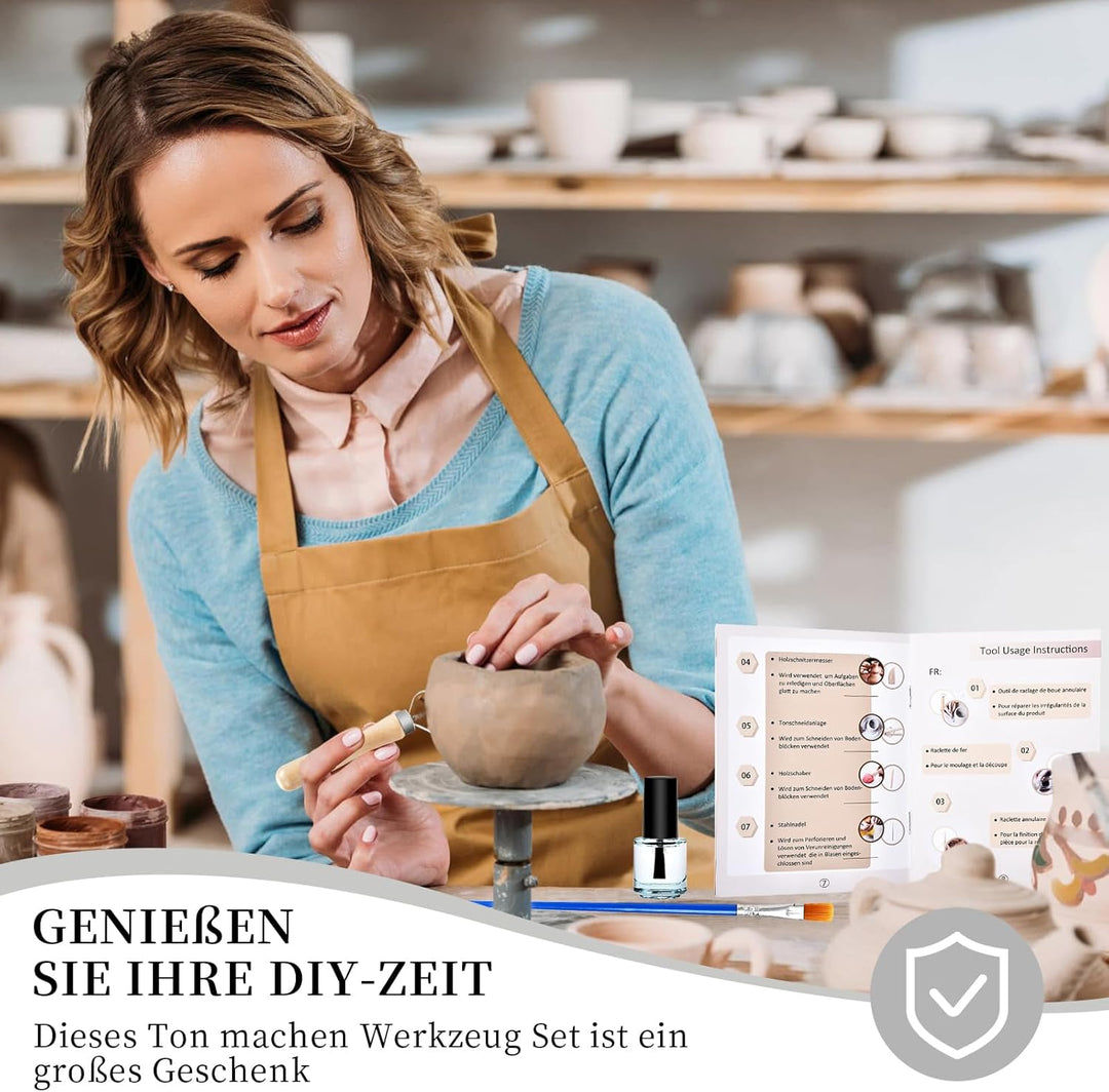 Herenear Lufttrocknendes Ton-Töpfer-Set für Anfänger, Töpferset für Zuhause, Ton Lufttrocknend in We