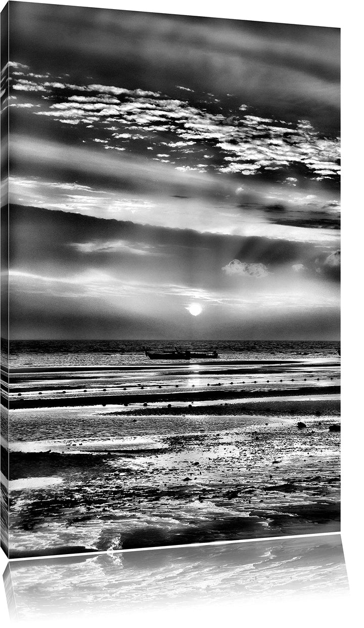 Pixxprint Sonnenaufgang über Meer / 100x70cm Leinwandbild bespannt auf Holzrahmen/Wandbild Kunstdruc
