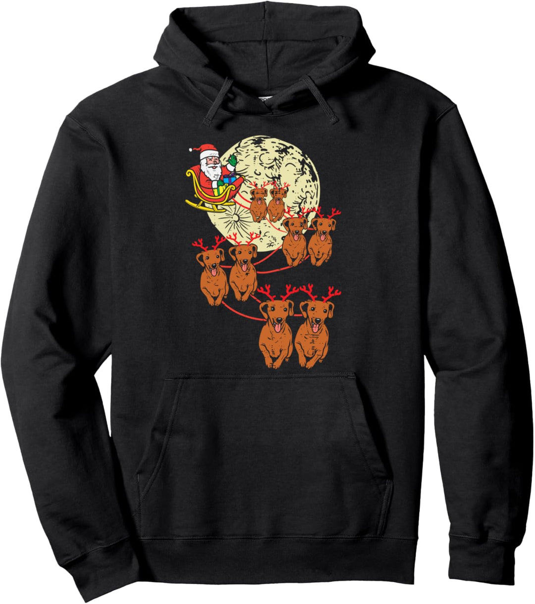 Reindeer Dachshund Santa Christmas Pet Weiner Dog Xmas Gift Pullover Hoodie