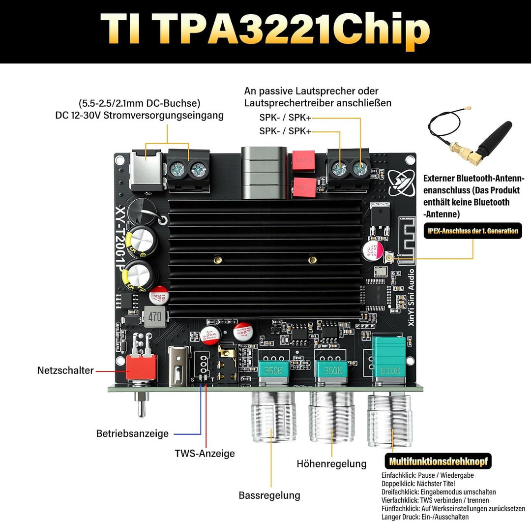 5.0 Bluetooth Verstärker Board Modul, 200W Subwoofer Amplifier HiFi Mono Digital Stereo Audioverstär