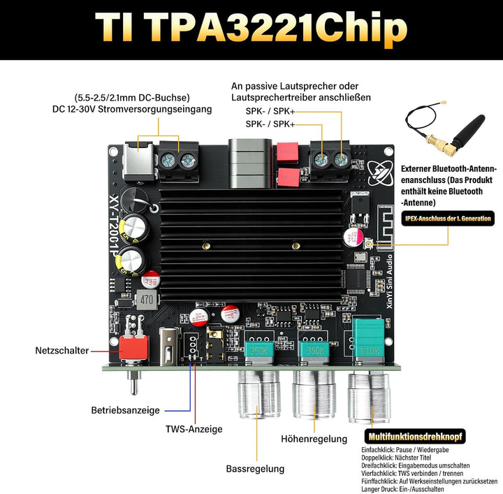 5.0 Bluetooth Verstärker Board Modul, 200W Subwoofer Amplifier HiFi Mono Digital Stereo Audioverstär