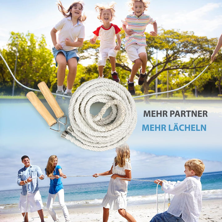 Lange Springseil, Mehrspieler-Seil, Springseil mit Holzgriff für Schule, Sport, Outdoor-Aktivitäten,