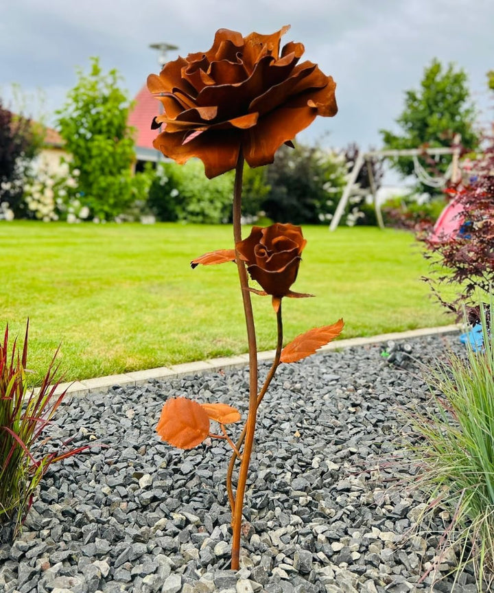 Terma Rost 3D Rose XXL 120 cm Höhe Rostblume Gartendeko rost Gartenfigur gross Metallfigur Garten Sc