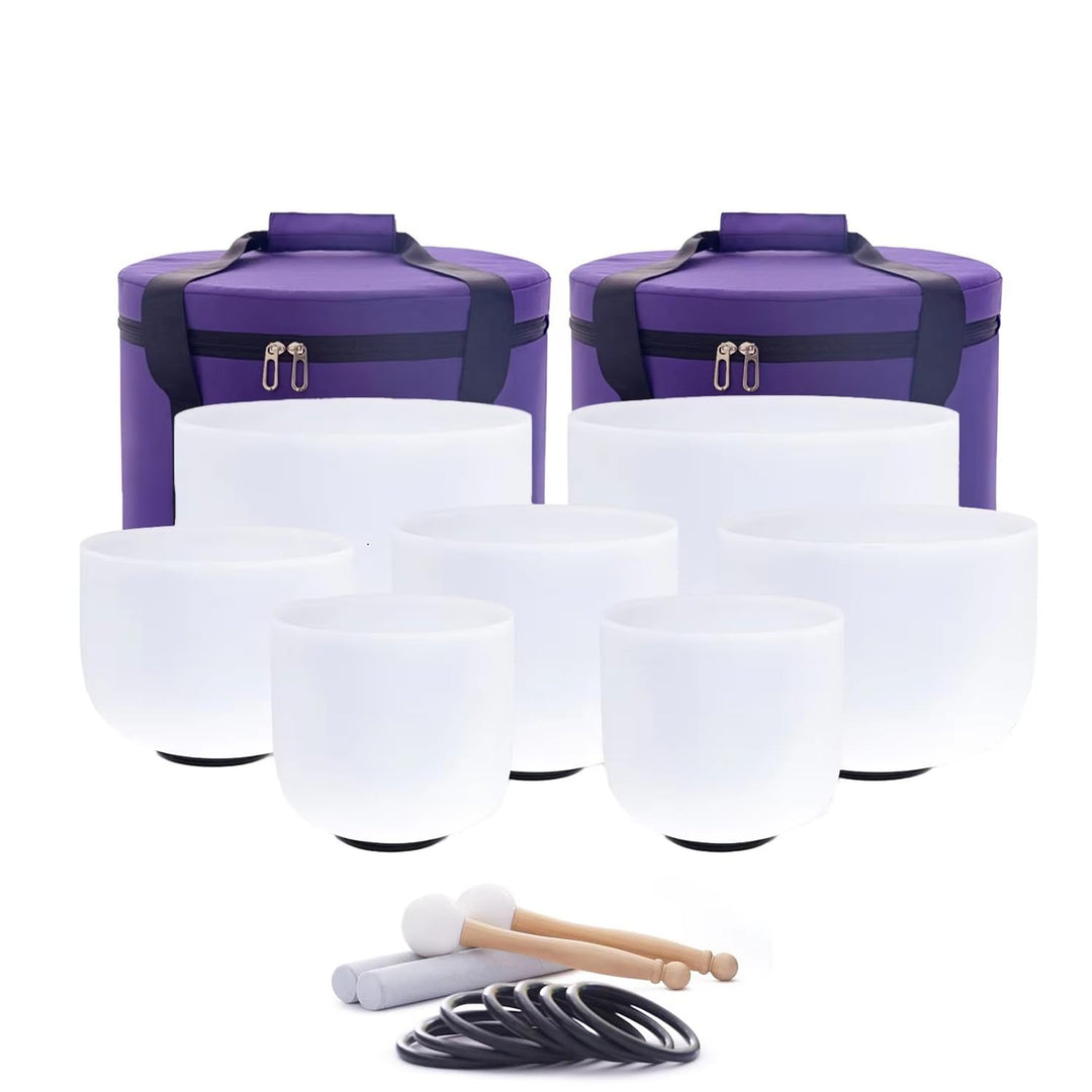 Hye-eun Kristall-Klangschalen-Set 17,8-30,5 cm, 7 Stück, quarz Klangschale für Klangheilung, mit 2 T
