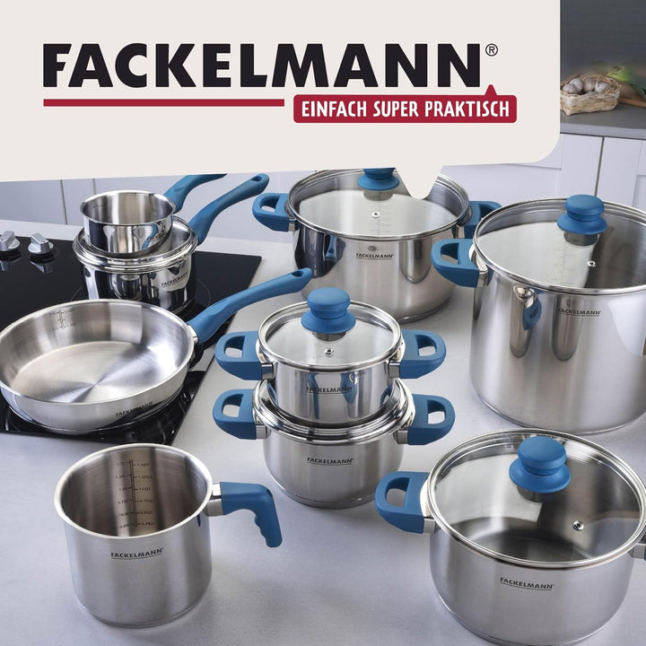 FACKELMANN Kochtopf Essential Ø 20 cm aus Edelstahl, ergonomische Softtouch-Griffe, modernes Design,