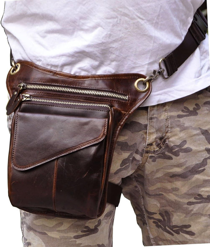 Le'aokuu Herren Echtes Leder Rucksäcke Beinbeutel Beintasche Hüfttasche Hip Bum Weist Pack Outdoor M