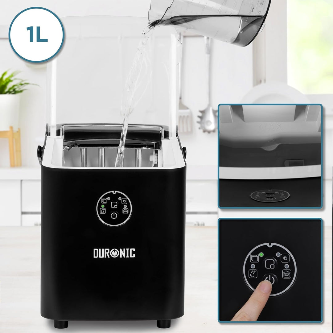 Duronic ICM12 BK Automatische Eiswürfelmaschine | 8 Eiswürfel in 6-8 min | 1 L Wassertank | Bis zu 1