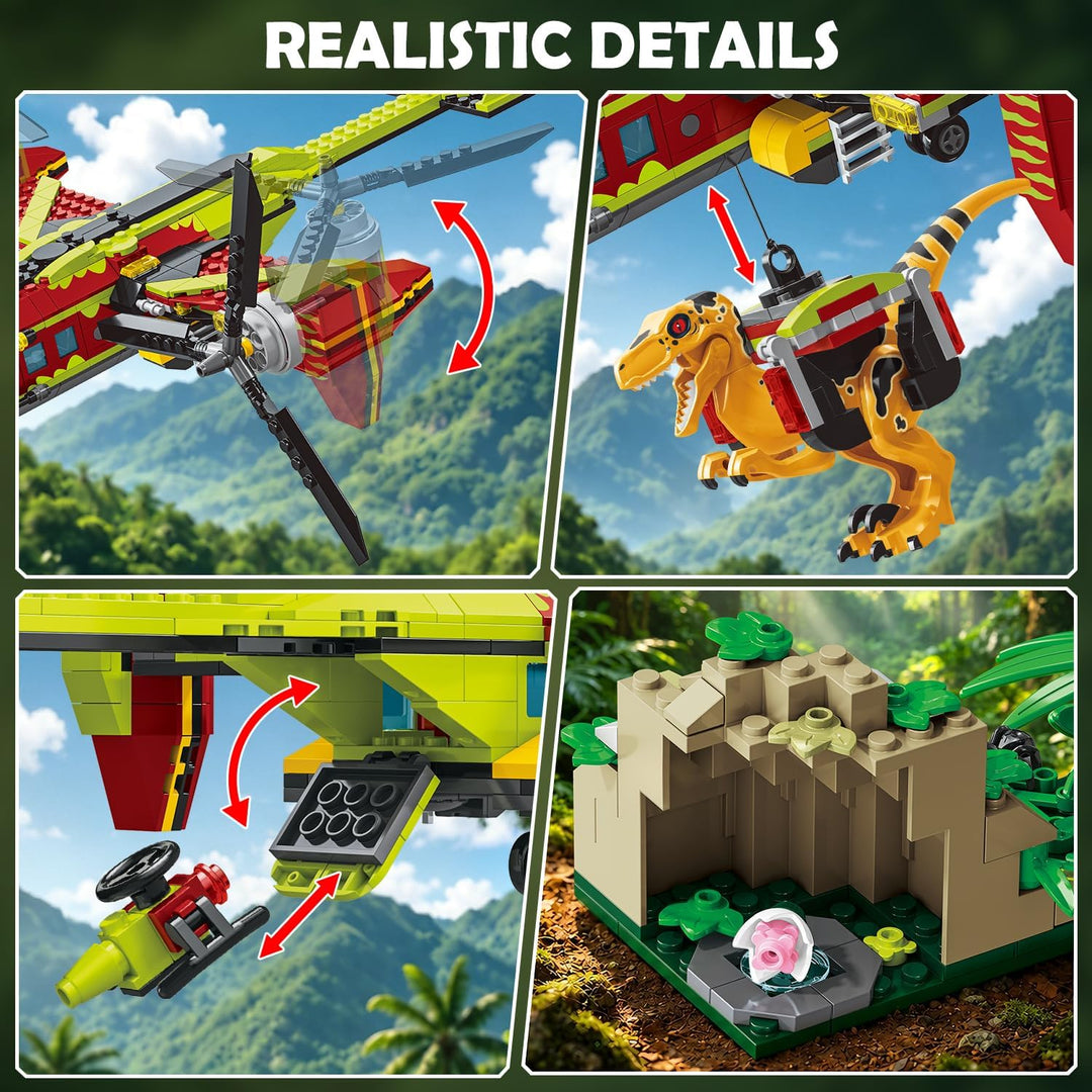 HOGOKIDS 3-in-1 Flugzeug-Bauset mit Dinosaurier, 769PCS Kipprotor-/Transporthubschrauber-/Doppelroto