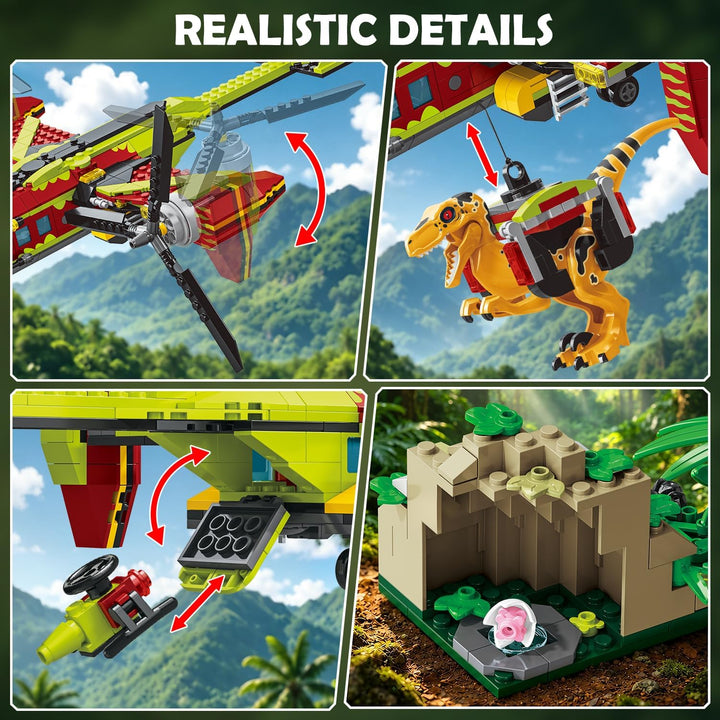 HOGOKIDS 3-in-1 Flugzeug-Bauset mit Dinosaurier, 769PCS Kipprotor-/Transporthubschrauber-/Doppelroto