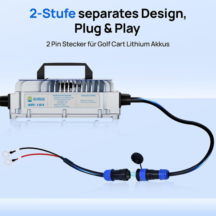 DCHOUSE 18A 48V LiFePO4 Batterieladegerät, 48V Lithium Batterieladegerät 900W Wasserdicht Anti-Fall